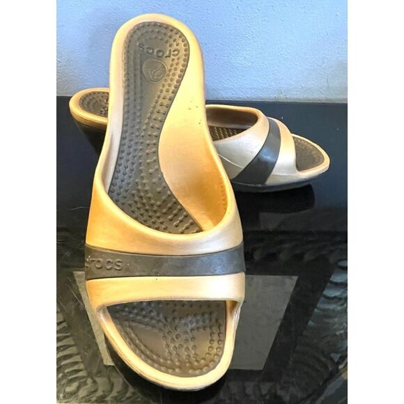 Crocs Womens Sassari Open Toe Wedge Sandals Size 9 Brown/Tan - Picture 1 of 8